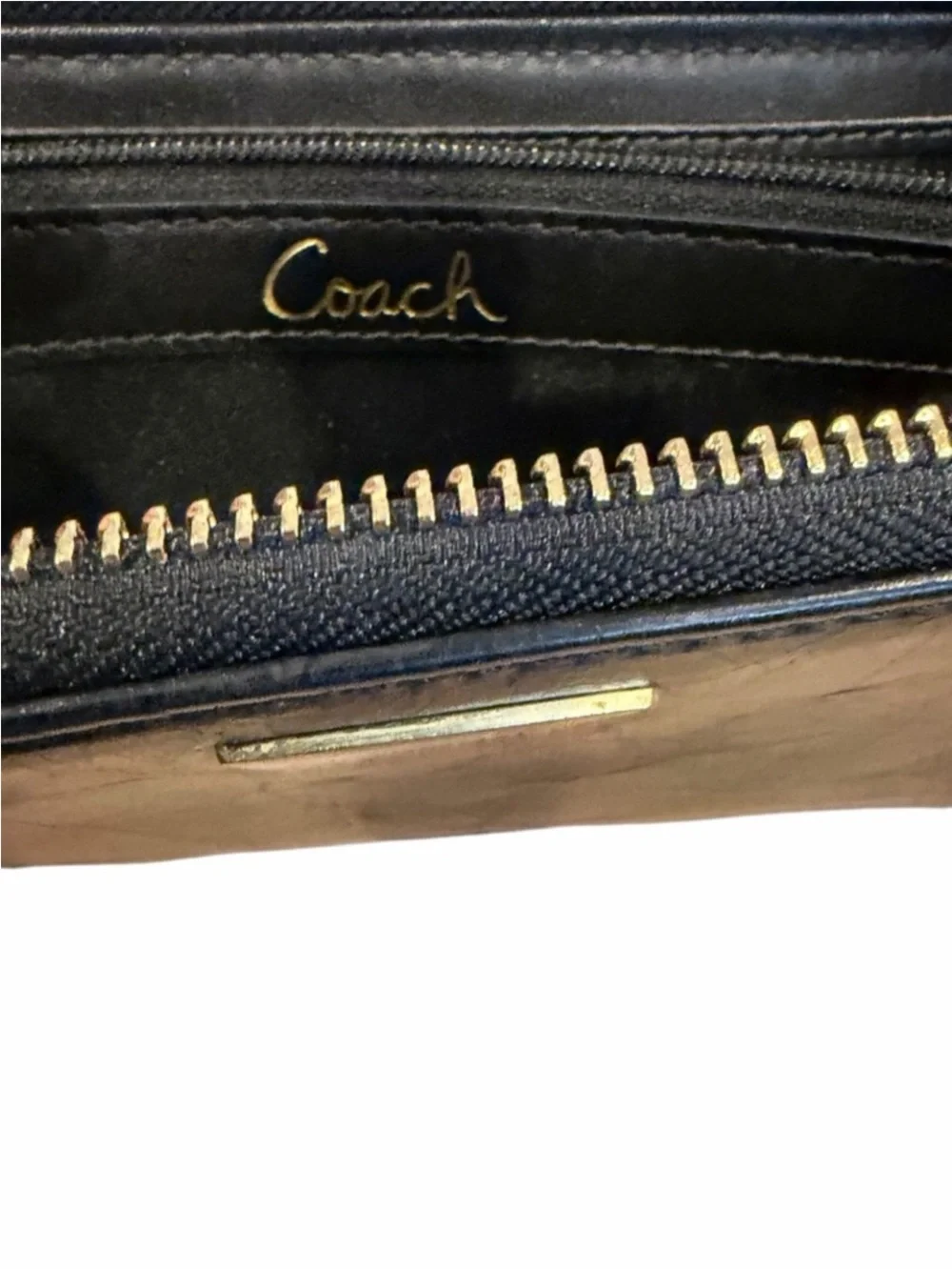 Coach Poppy Black Leather Zip Wallet with Gold Plaque